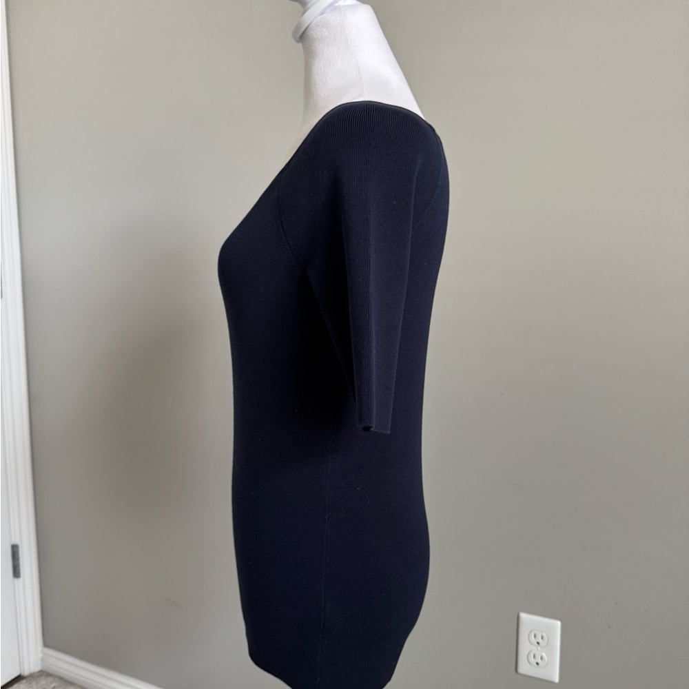 Talbots Elegant Navy Short Sleeve Top with a Square Neck Small - Picture 2 of 7
